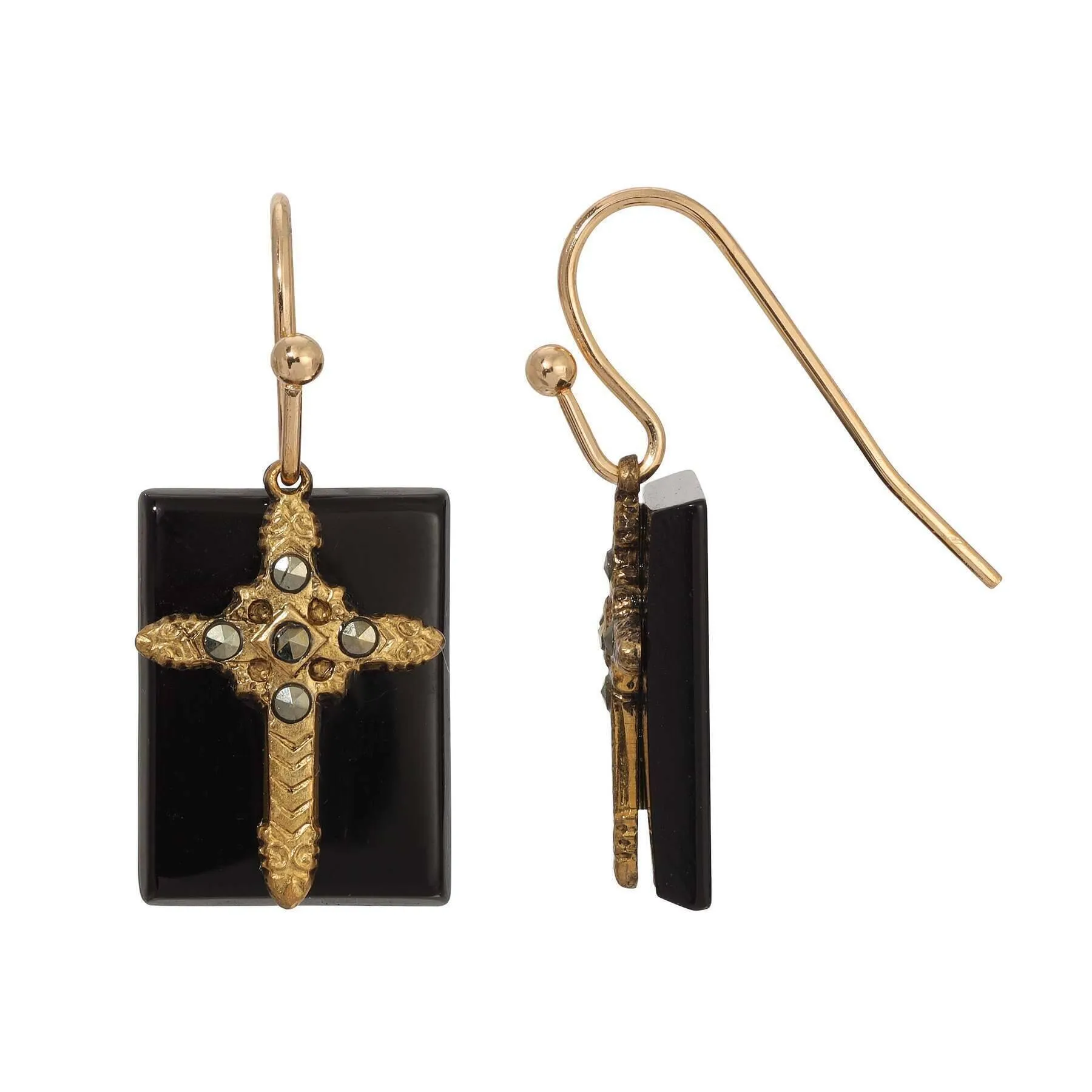 Symbols Of Faith Rectangular Gemstone Marcasite Stone Cross Drop Earrings