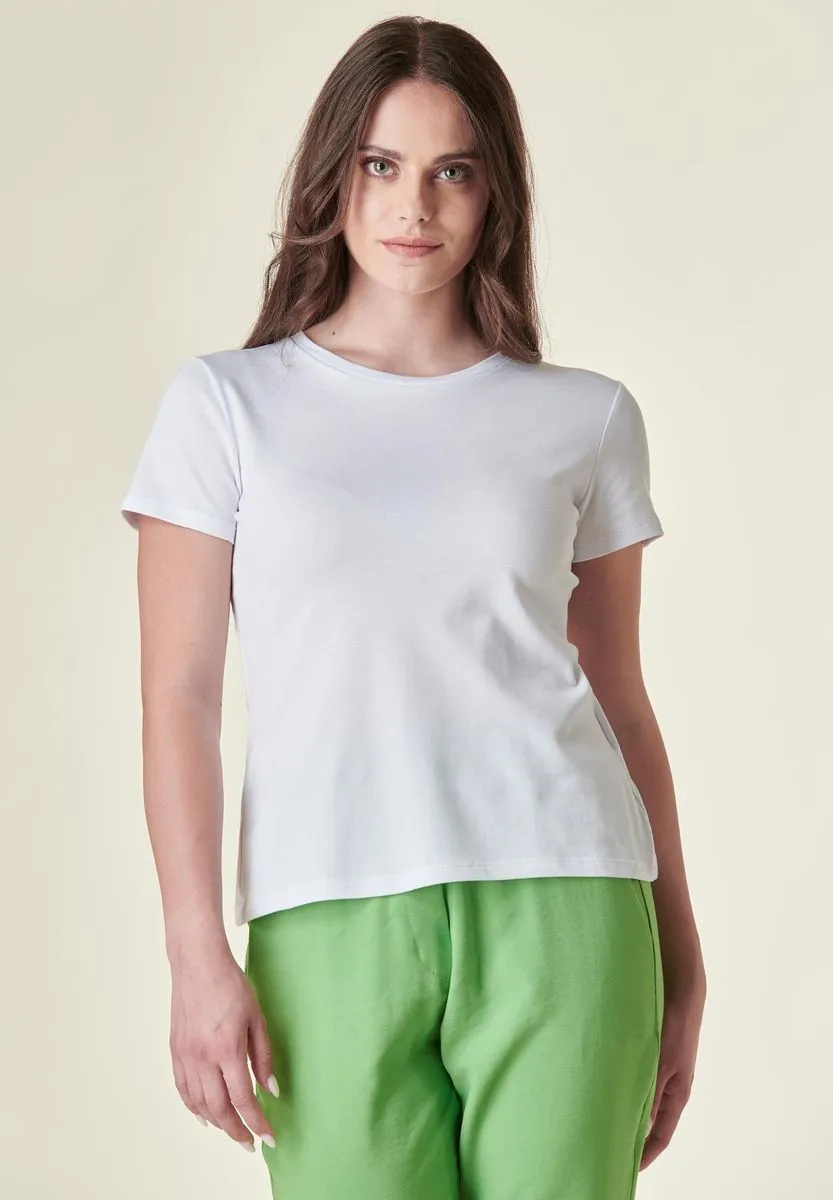 T-shirt bianca piquè cotone stretch scollo ampio