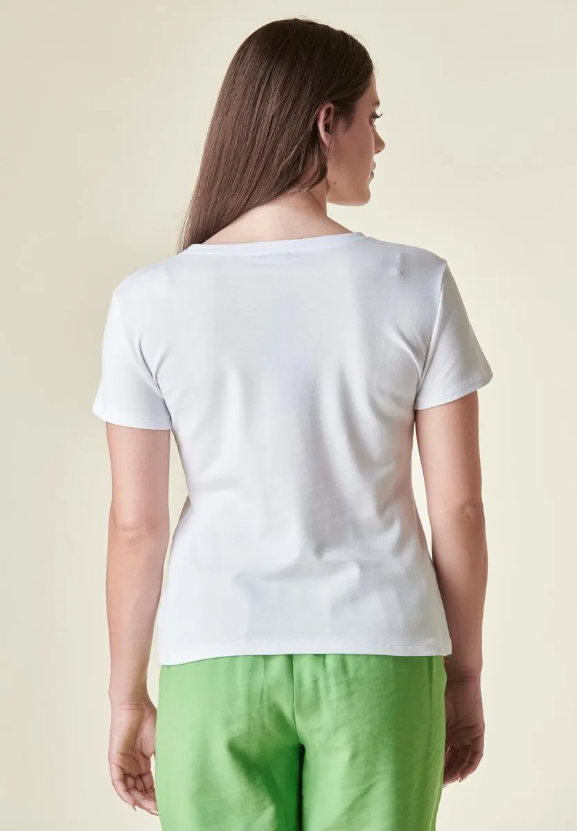 T-shirt bianca piquè cotone stretch scollo ampio