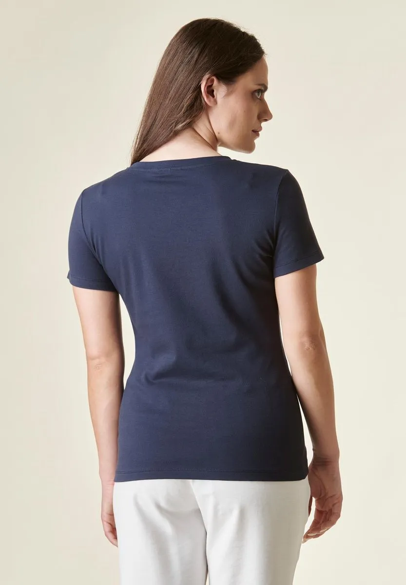 T-shirt blu piquè cotone stretch scollo ampio