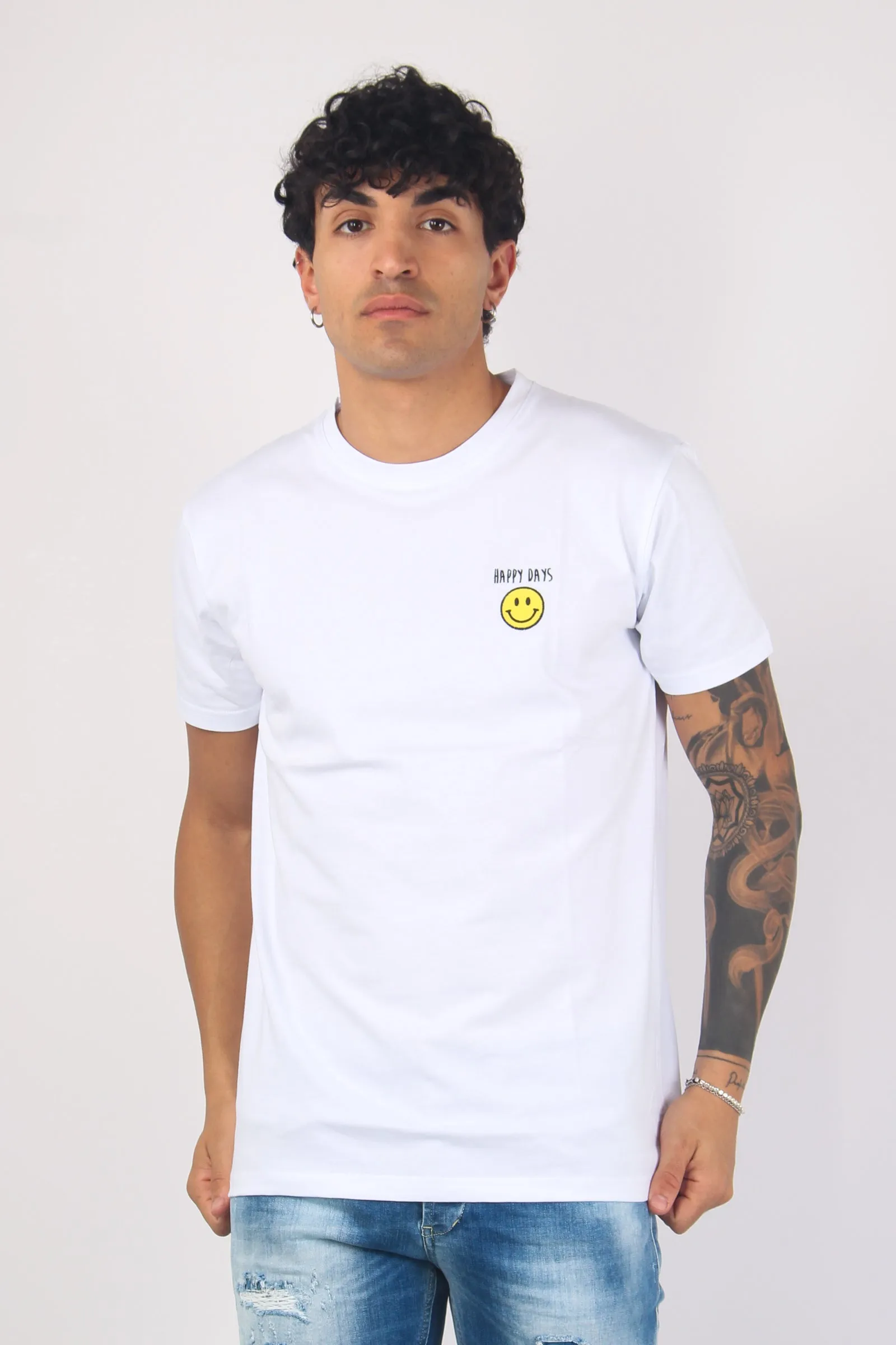 T-shirt Ricamo Happy Days Bianco