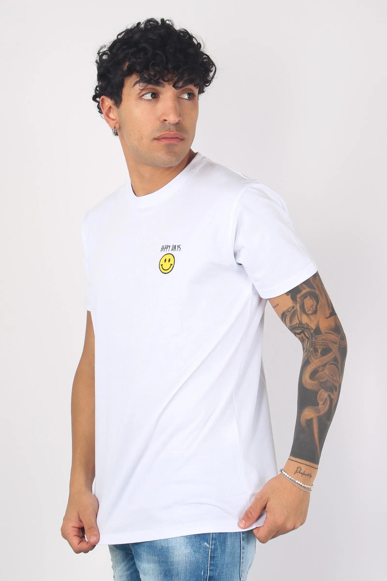 T-shirt Ricamo Happy Days Bianco