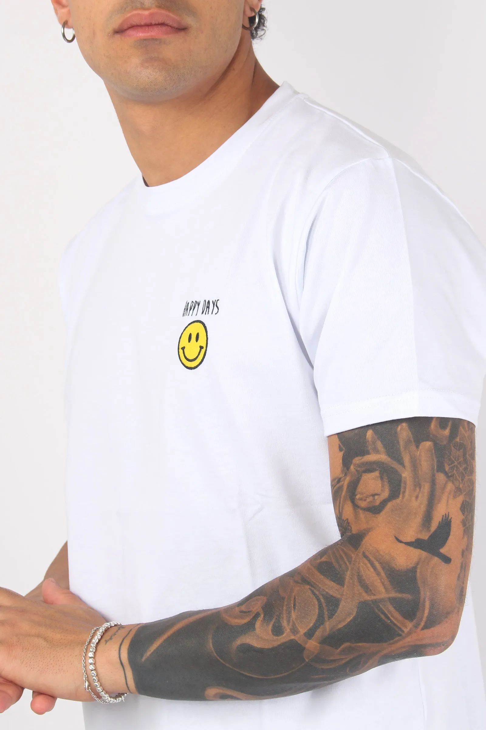 T-shirt Ricamo Happy Days Bianco