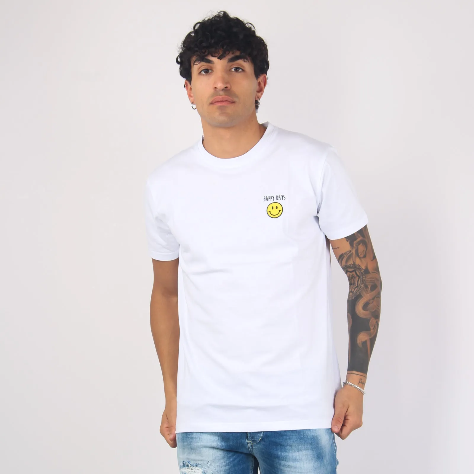 T-shirt Ricamo Happy Days Bianco