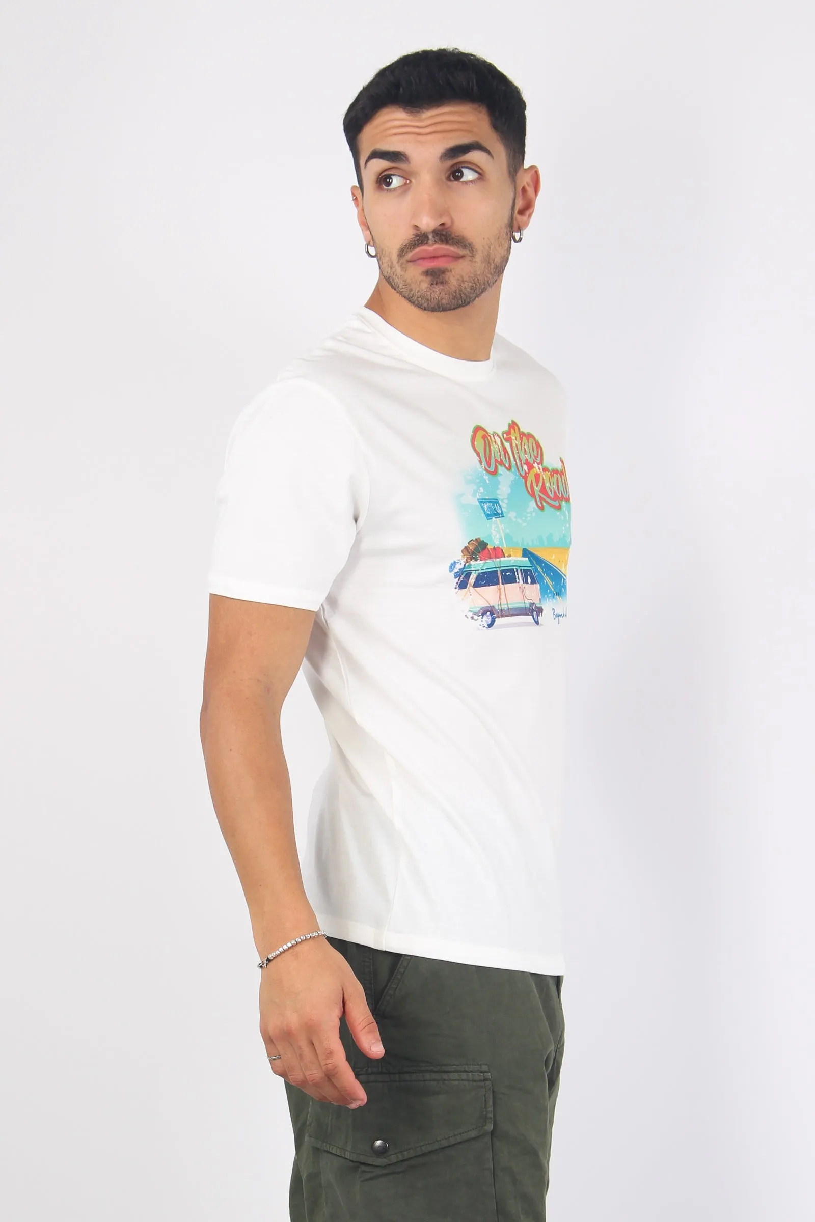 T-shirt Stampa On The Road Bianco