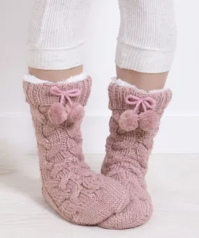 Totes toasties Ladies Luxury Cable Knit Slipper Sock