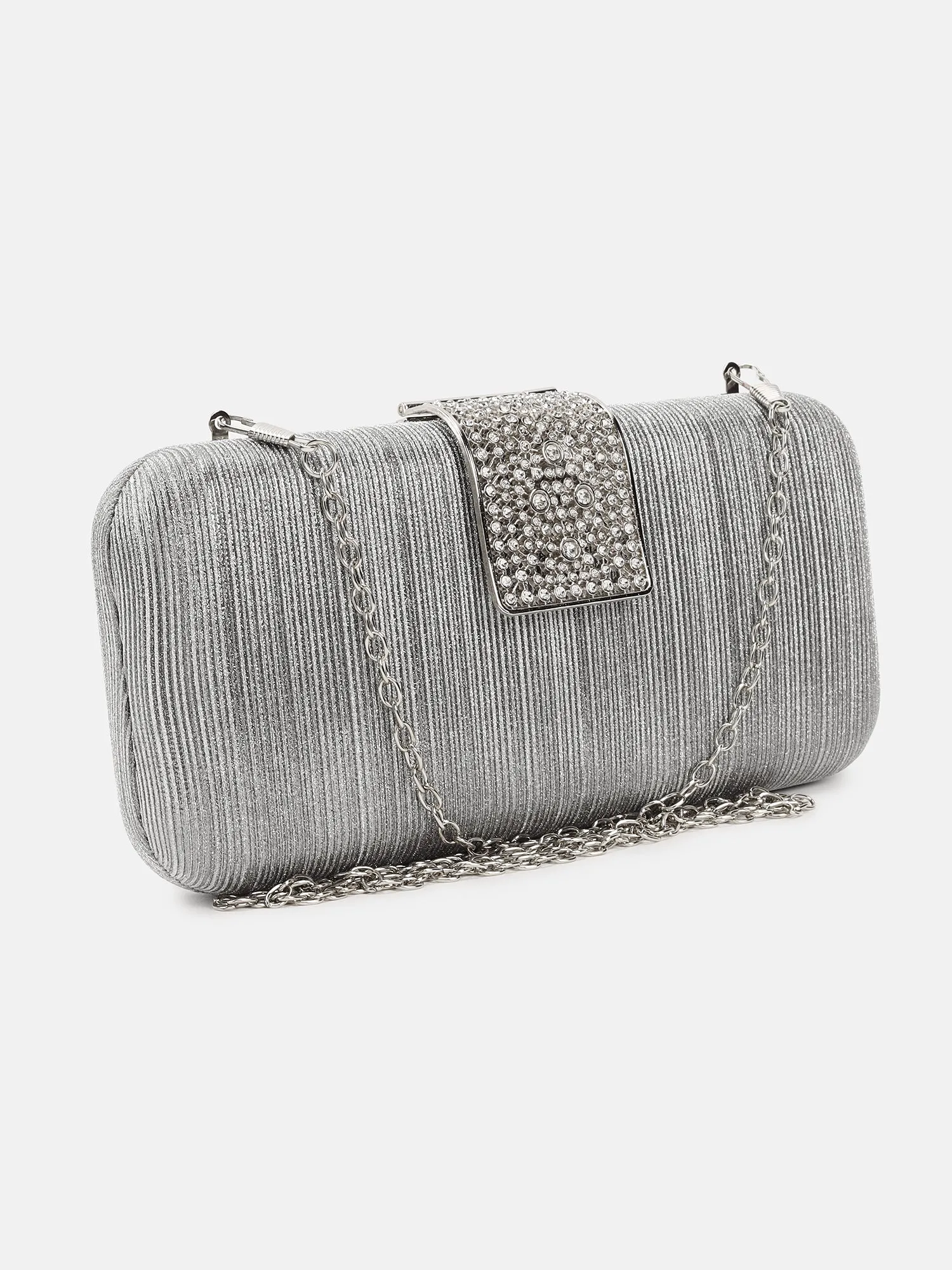 Twinkle Fabric Clutch With Studded A Metal Lock