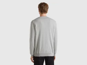 V-neck sweater in pure cotton - Light Gray | Benetton