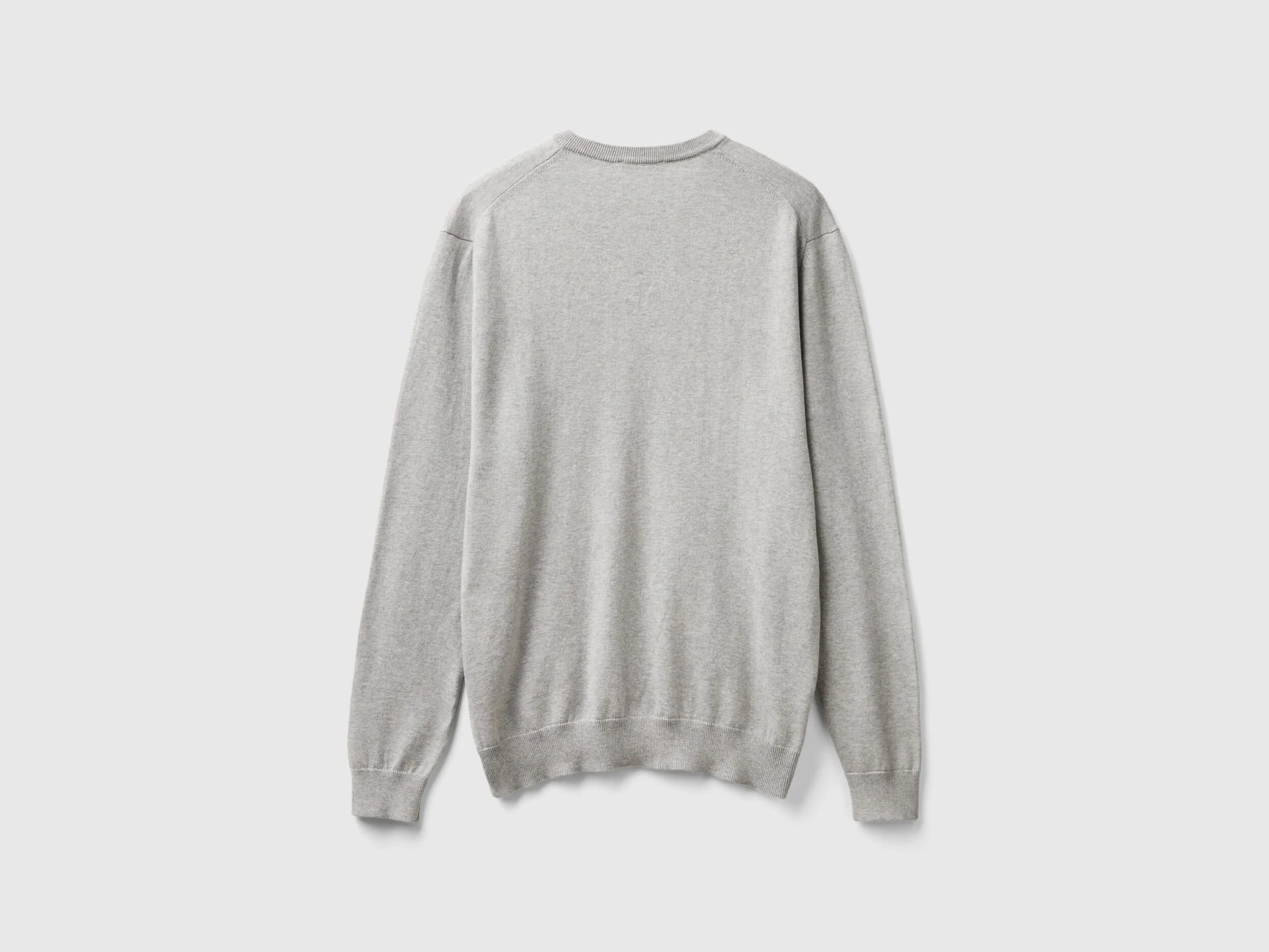 V-neck sweater in pure cotton - Light Gray | Benetton