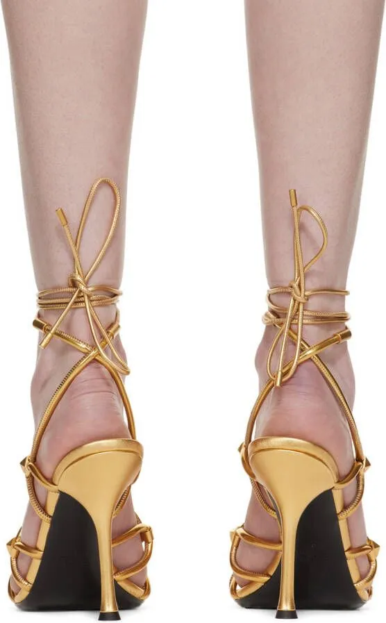 Valentino Garavani Gold Rockstud Net Heeled Sandals