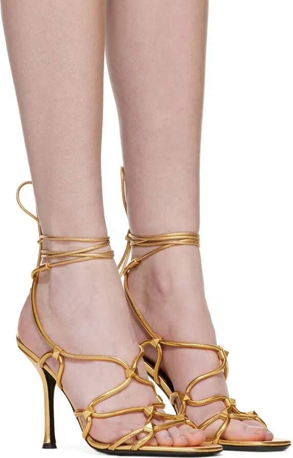 Valentino Garavani Gold Rockstud Net Heeled Sandals