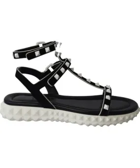 Valentino Garavani Rockstud Sandals in Black/White Suede and Rubber