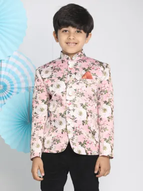 VASTRAMAY Floral Printed Pink Bandhgala Prince Coat Jodhpuri