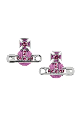 Vivienne Westwood Kitty Pink Crystal & Enamel Earrings Platinum Plated