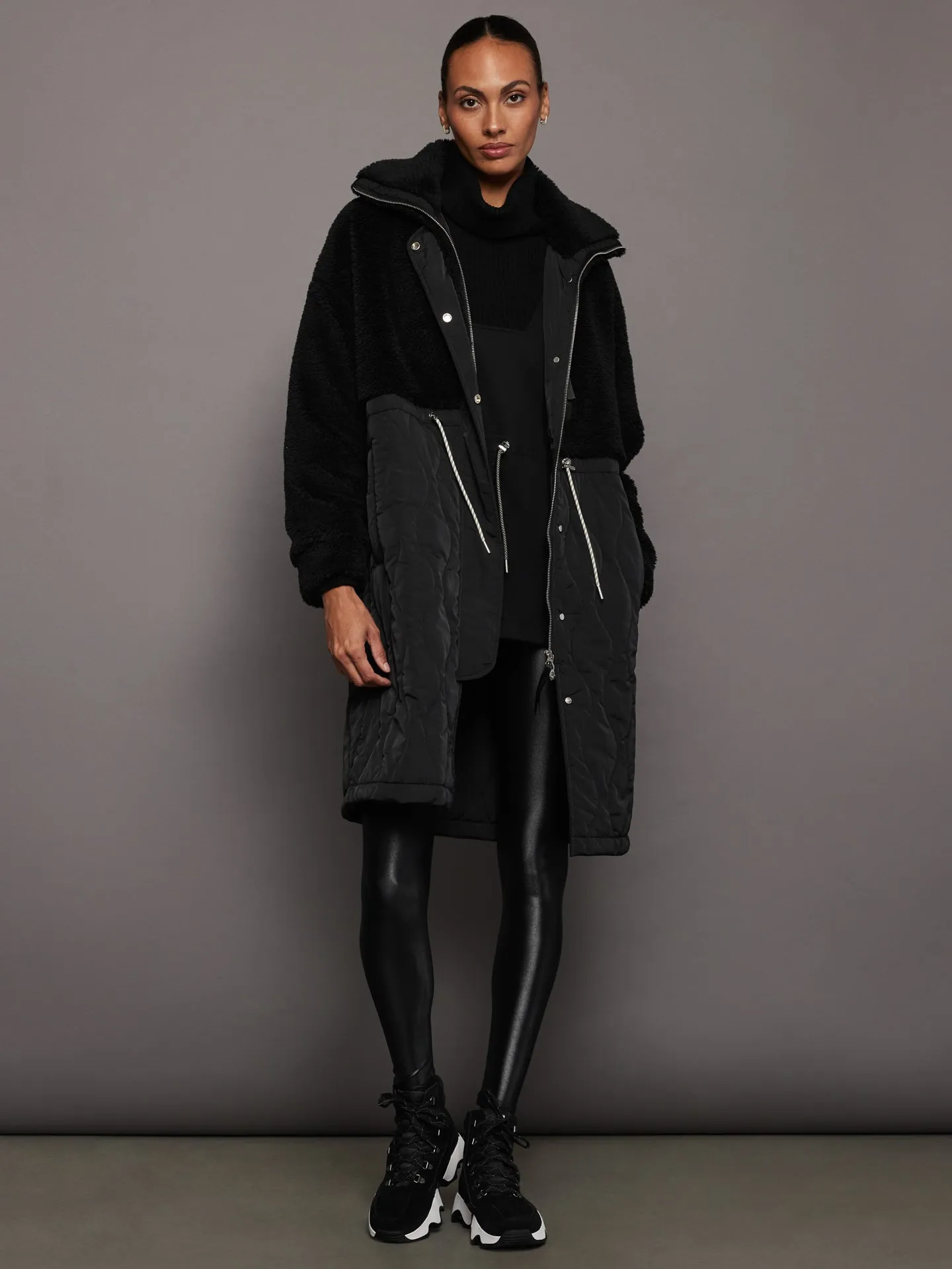 Walsh Quilt Sherpa Coat - Black