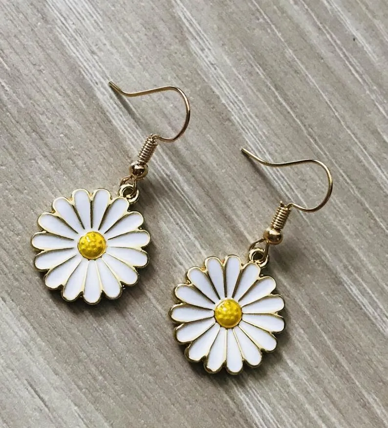 White Daisy Earrings, Flower Girl Gift