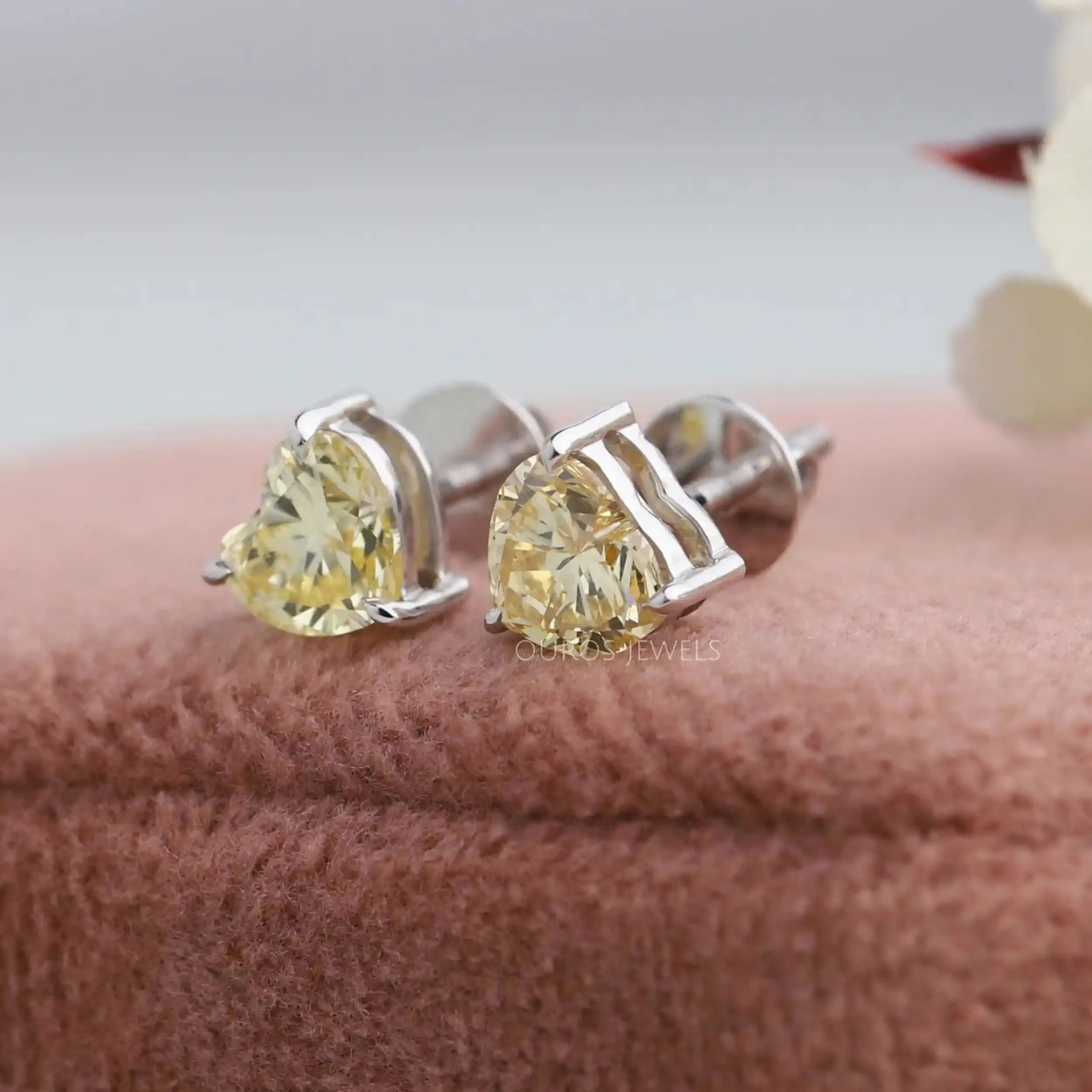 Yellow Heart Cut Solitaire Diamond  Stud Earrings