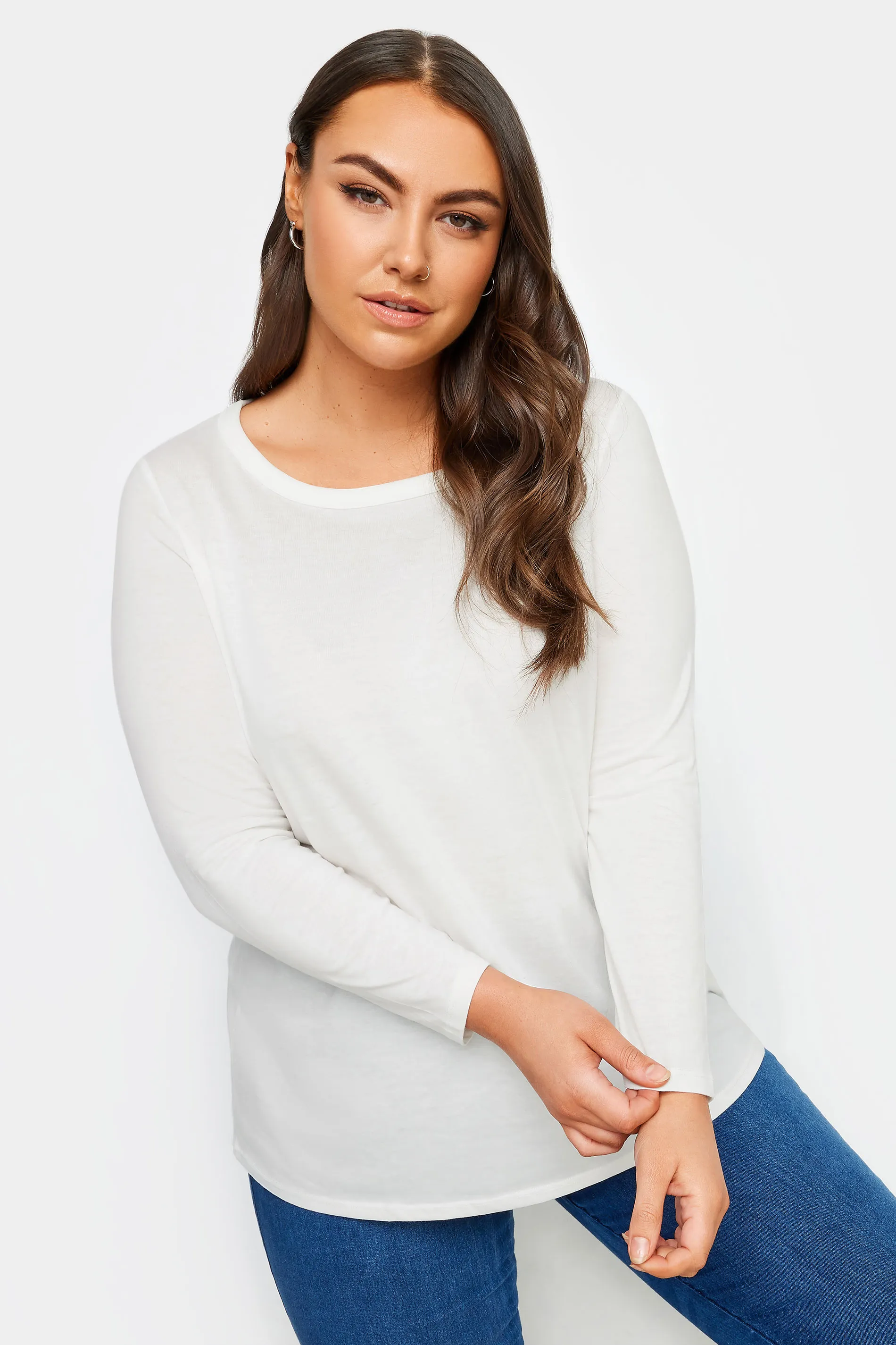 YOURS Curve White Long Sleeve Top